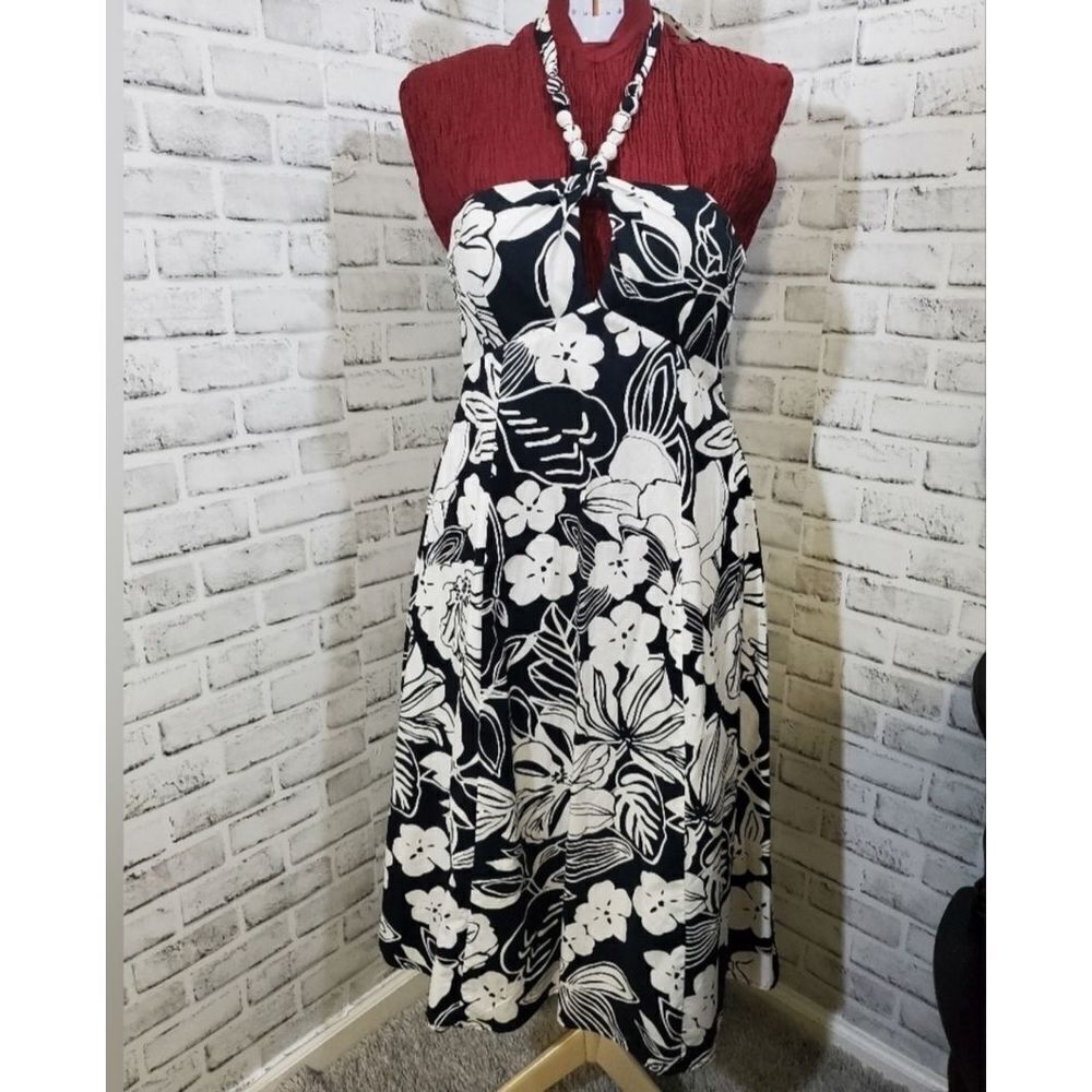 Robbie Bee Womens Black And White Halter Neck Floral Pattern Dress Size 10